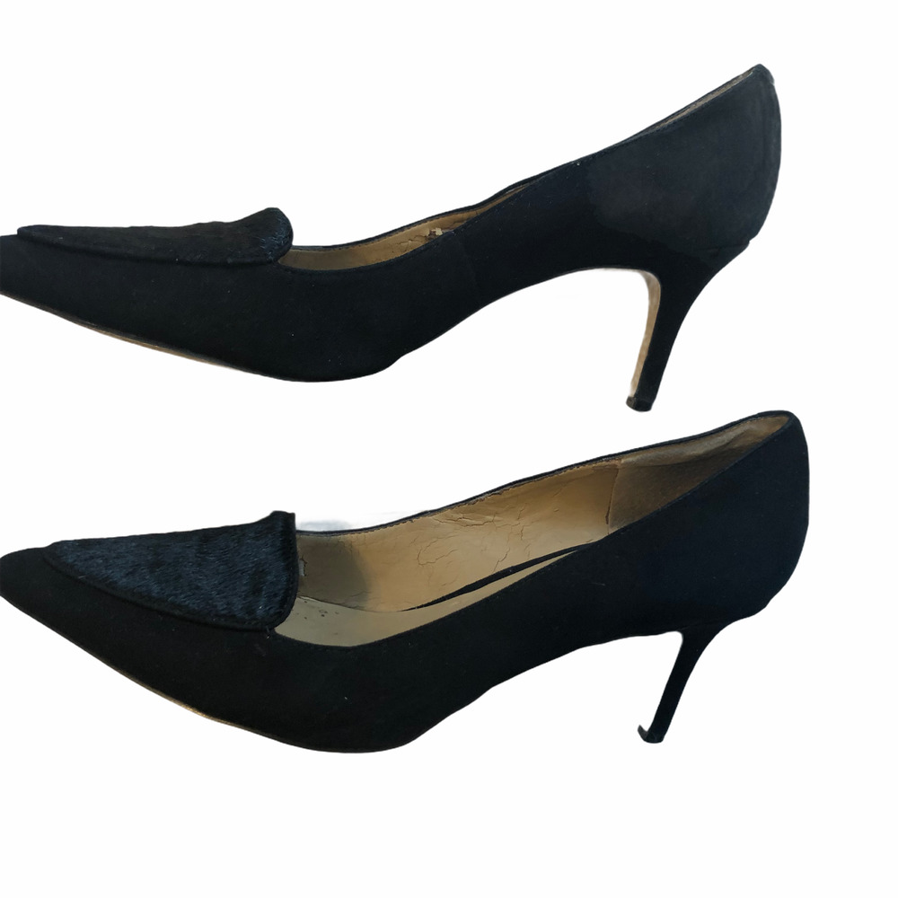 Ann Taylor Womens Black Suede Heels Pumps Point Toe Cut Out Career Shoe Size 8.5